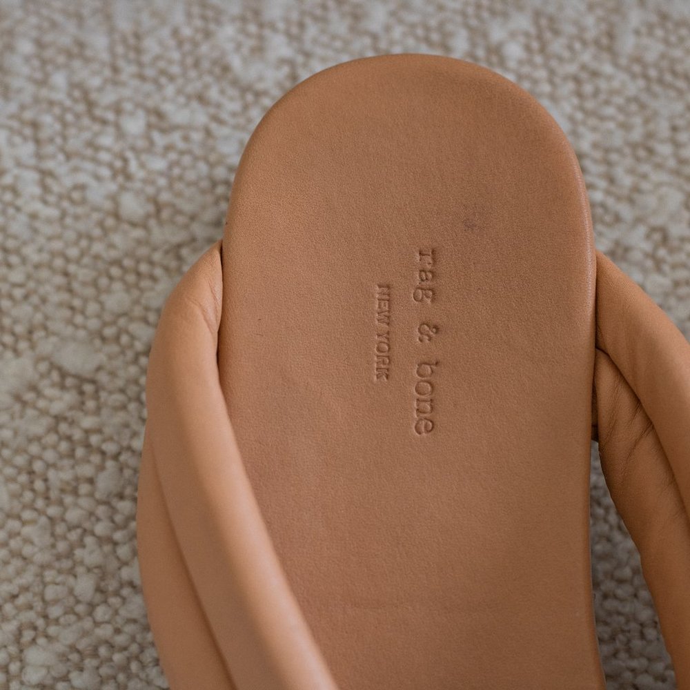 Rag & Bone Aya Thong Leather Sandals Beige/Orange Flip Flops Platform SZ 8/38